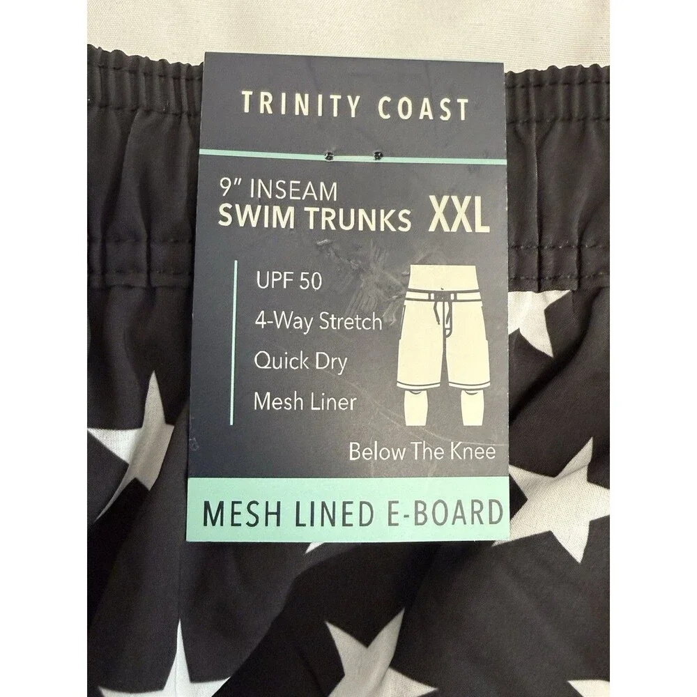 Trinity Coast 9-in Elastic Waist Swim Boardshorts SZ XXL Stars & Stripes NWT